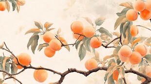 枝头硕果累累的橙黄蜜桃