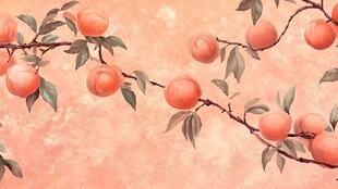 手绘枝头粉嫩桃子插画