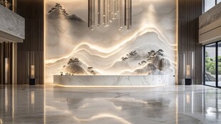 中式大气酒店大堂接待区