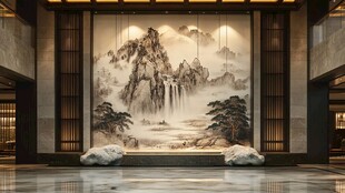 中式山水壁画大堂景观