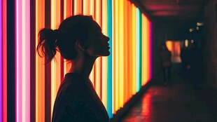 霓虹光影下的孤独身影