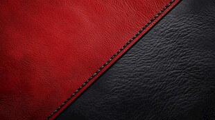 红黑皮革拼接纹理特写