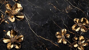 黑金花卉大理石质感背景图