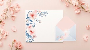 粉色花卉主题信纸与信封