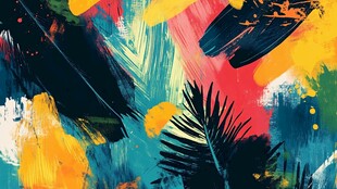 抽象多彩热带植物艺术画