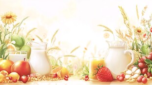 田园风水果与奶制品插画
