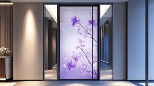 紫色花卉玄关玻璃艺术装饰