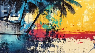 热带风情抽象风海岸画作