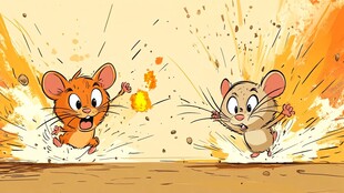 两只萌鼠欢乐追逐嬉戏