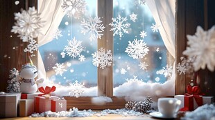 冬日窗边的温馨圣诞景致