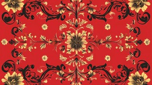 红色花卉华丽装饰图案
