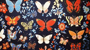 多彩蝴蝶花卉图案布料