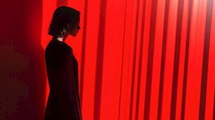 红幕前的女性剪影