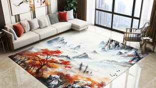 中式客厅山水风地毯装饰