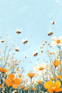 蜂舞花丛间的春日美景