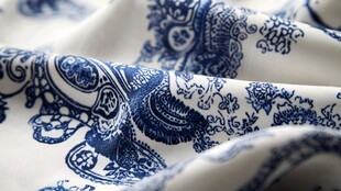 蓝白印花丝绸布料纹理