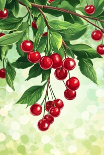 枝头红樱桃 绿叶相映衬