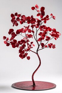 红色金属艺术树摆件