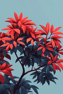 艳丽红树叶插画特写