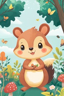 森林中微笑的可爱小松鼠