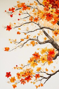 秋日繁花树枝艺术画作