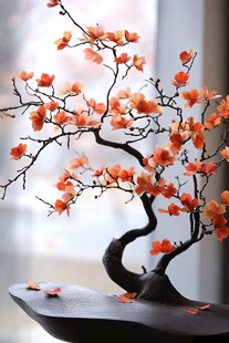橙花虬枝盆景雅致风情