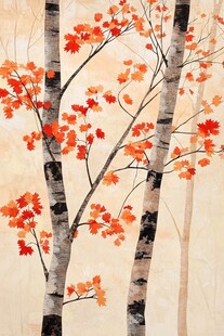 秋日枫林树木艺术画作