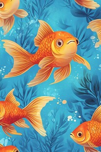 畅游的可爱金鱼无缝图案