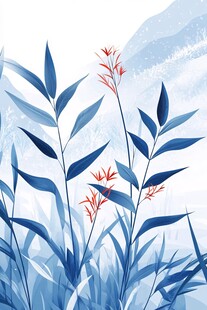 蓝叶红蕊的唯美植物插画