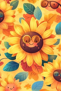 可爱笑脸向日葵缤纷图案