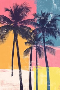 彩色背景下的棕榈树景观