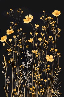 金色野花的梦幻插画