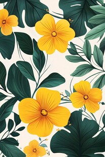 黄色花卉绿叶图案背景