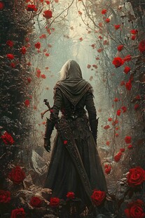 玫瑰中的神秘黑袍剑士
