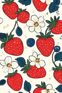 草莓花卉图案的清新插画