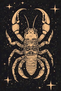 复古风巨蟹座星座插画