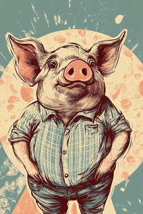 时尚小猪插画