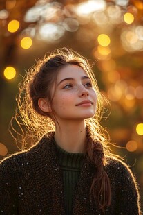 秋日暖阳下的美丽少女