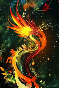 梦幻炫彩凤凰艺术插画