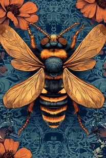 复古风蜜蜂与花卉图案