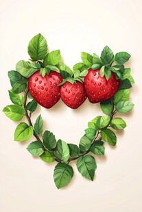 心形草莓花环插画