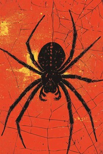 黑蜘蛛盘踞于红色蛛网