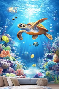 梦幻海底世界海龟壁画