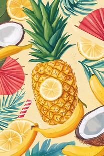 热带水果夏日风情插画