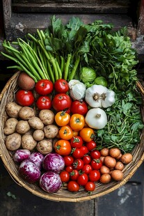 新鲜多样蔬菜装满篮