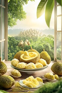 窗边摆放的美味榴莲果实