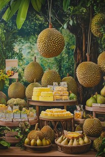 丰盛榴莲水果展示场景