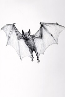 飞翔的蝙蝠黑白手绘图