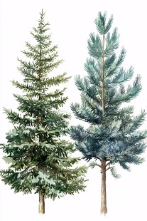 两棵挺拔的针叶树插画