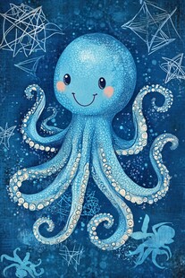 蓝色萌趣章鱼梦幻海洋世界